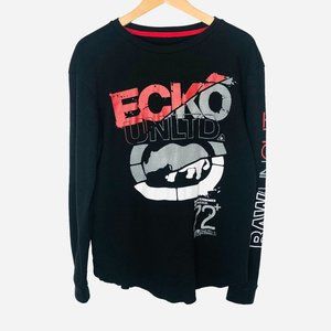 Ecko Unltd. Mens Sz M Long Sleeve Graphic Pullover Shirt Black Red Big Logo